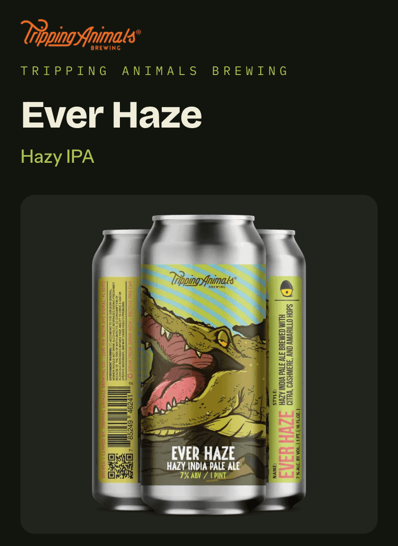 The top of the Ever Haze beer page: brewery logo, beer name, style and can art.